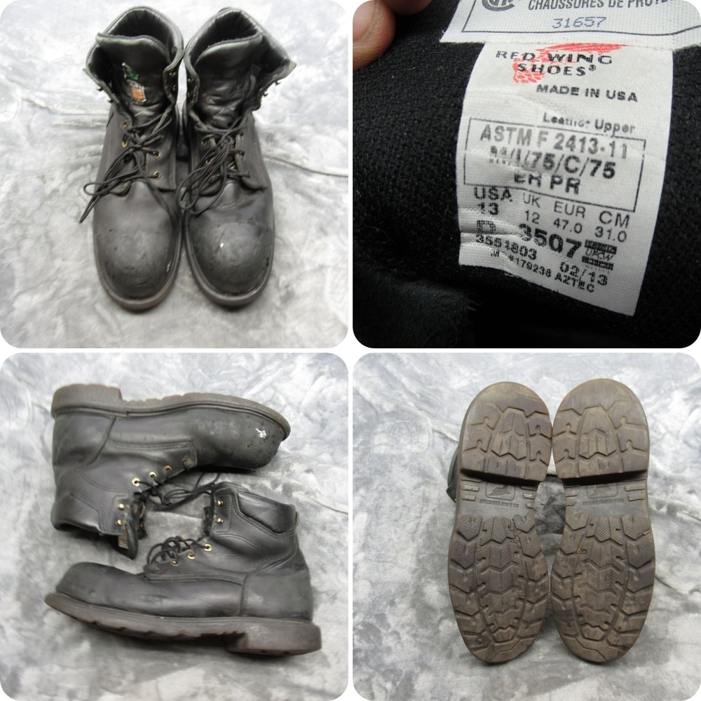 Red Wing Work Boots Mens 13 D Black Leather‎ Safety Steel Toe Lace-Up USA Made